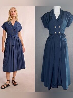 Molly Bracken Blue Trench V-Neck Collared Belted Dress Womens XS